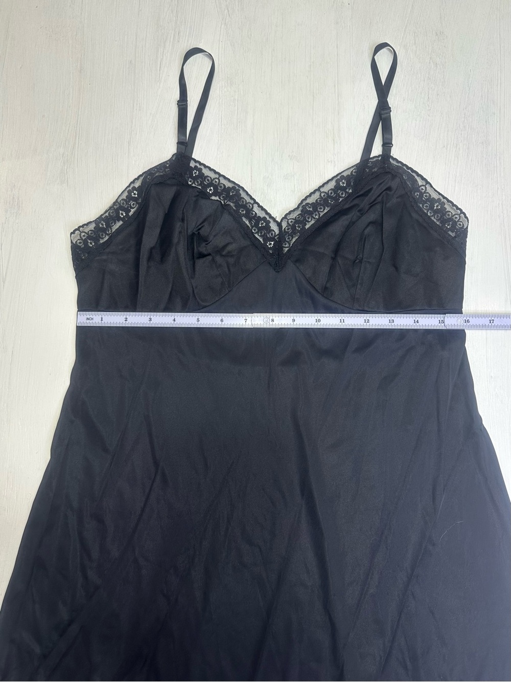 Vintage Vanity Fair Black Nylon Lace Slip Dress 90s Lingerie Size 38 USA - Picture 3 of 8